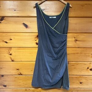 Art Casual Sleeveless Skunkfunk dress 4 (Large ) Gray Dress with Olive Trim